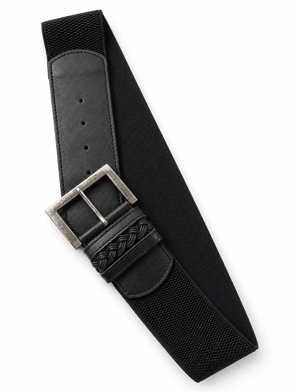 Vintage Black Wide Elastic Braided Waist Belt Size M/6 Y2K
